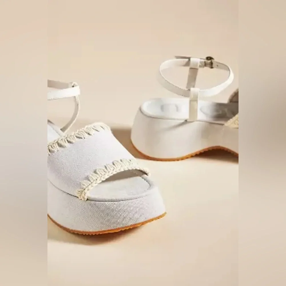 Cream Platform Shoes with Adjustable Straps